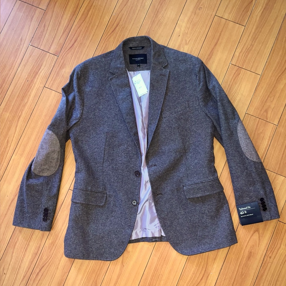 NWT Banana Republic Tailored Slim Fit Blazer Elbow Patch Suit Jacket 42R Brown